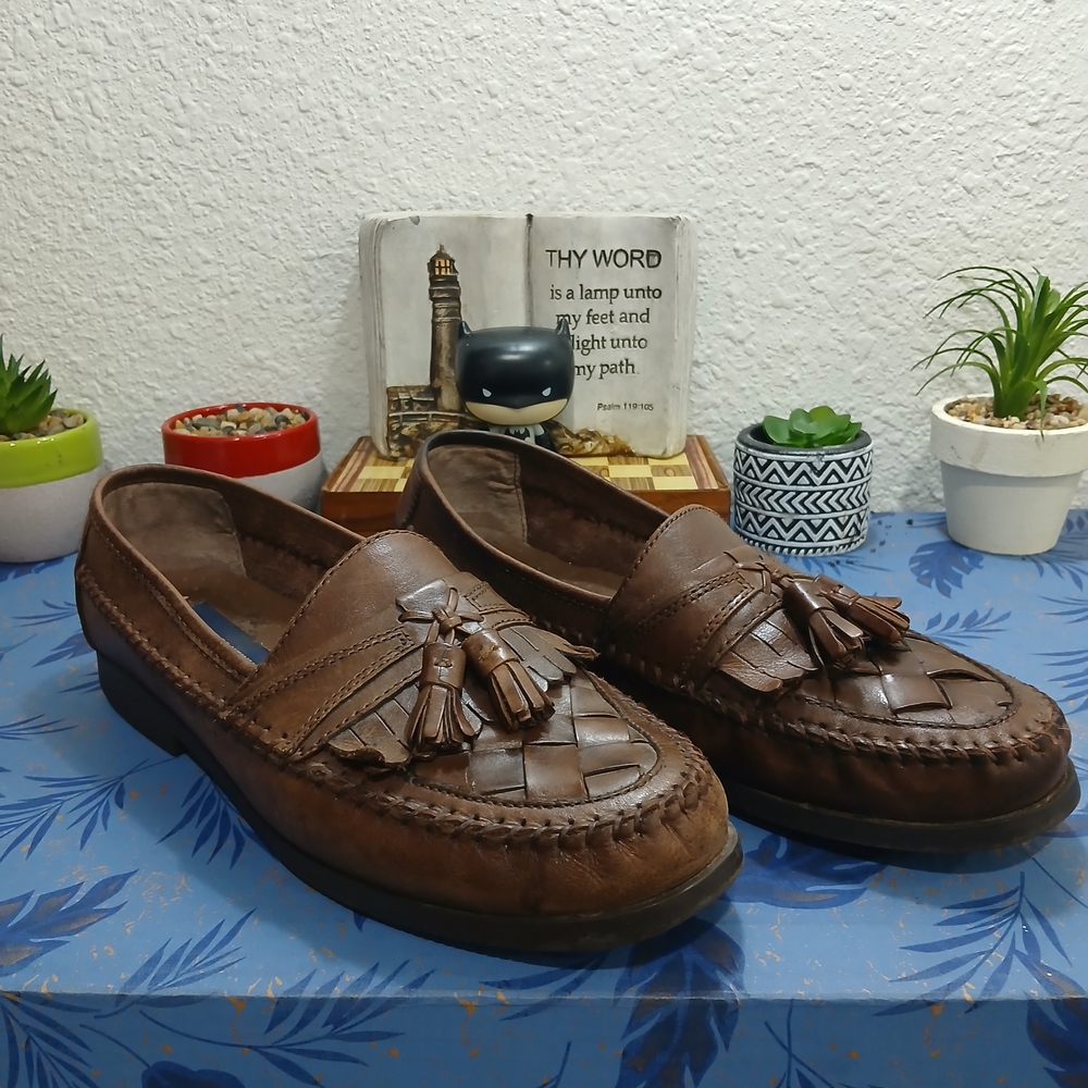 Giorgio Brutini Woven Tassel Loafers in Rich Brown